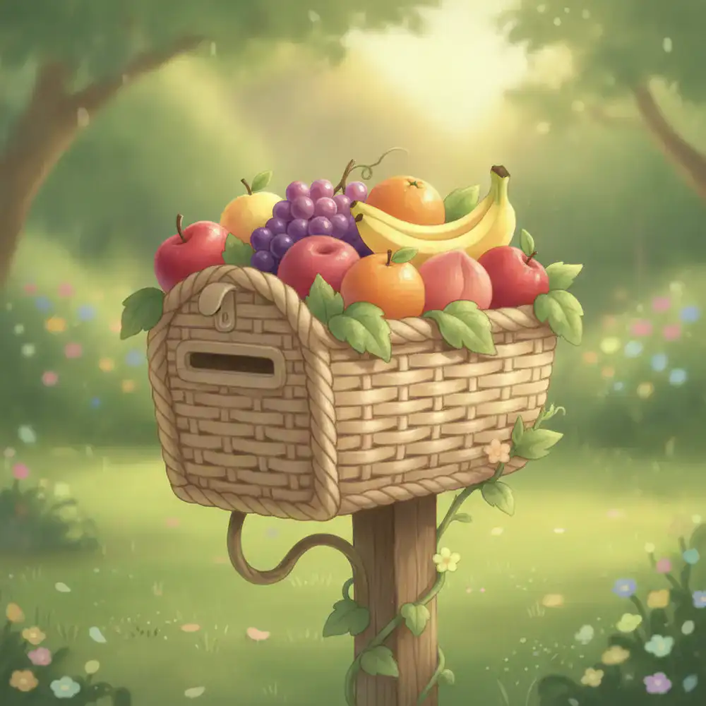Ilustración suave de un buzón estilo cesta de frutas