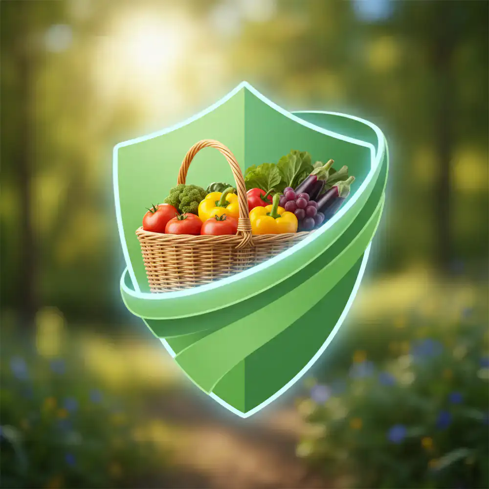 Icono de un escudo verde protegiendo una cesta