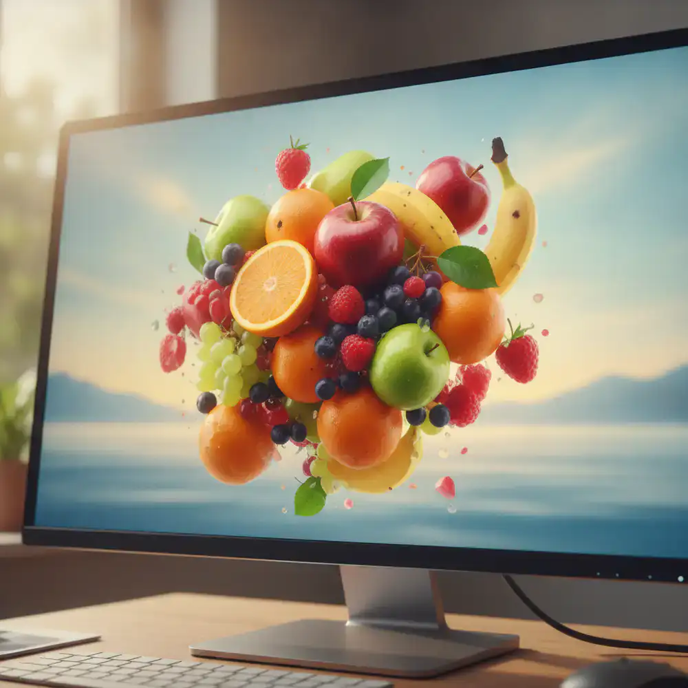 Captura de pantalla de un error gráfico con frutas superpuestas
